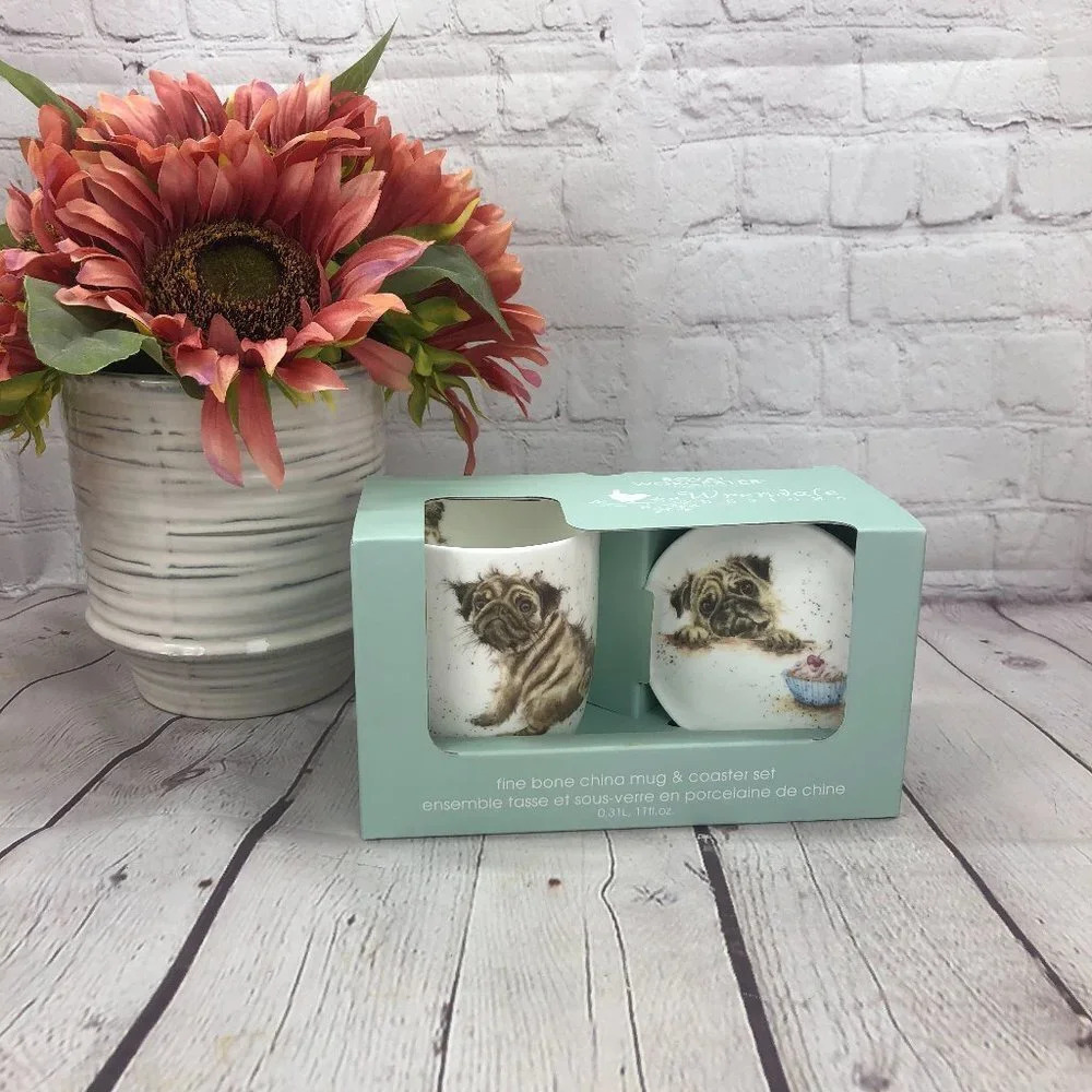 NWT Pug mug and coaster set royal worcester Wrendale design